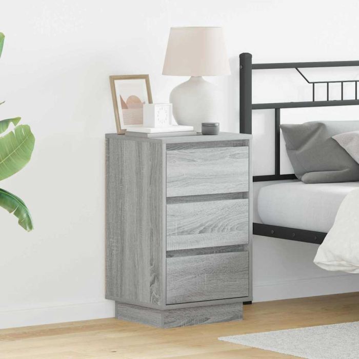 Bedside Cabinet with LED Grey Sonoma 39x34.5x65 cm Engineered Wood