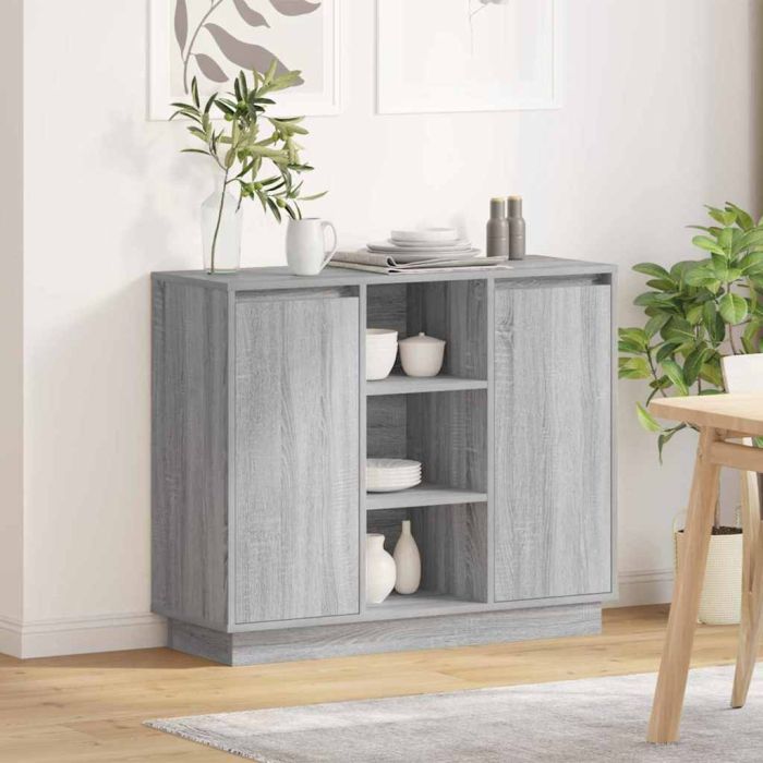 Sideboard with LED Grey Sonoma 90x32x75 cm Engineered Wood