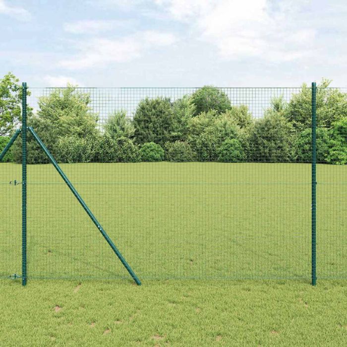Fence Post Set Set of 2 Green Powder-Coated Steel 25 x 1.5 m