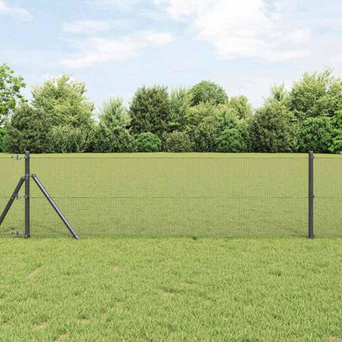 Welded Wire Fence with 13 Posts Grey 0.4 x 25 m Steel