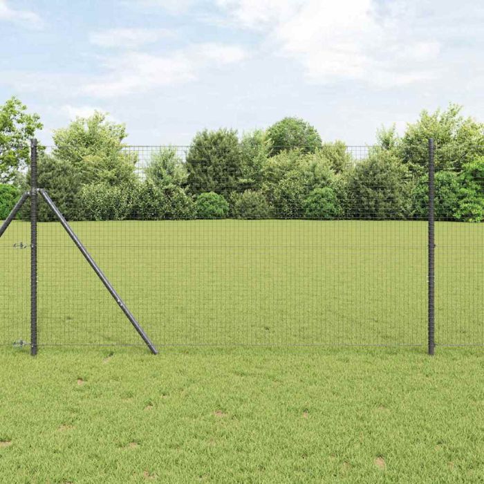 Welded Wire Fence with 13 Posts Grey 1x25 m Steel