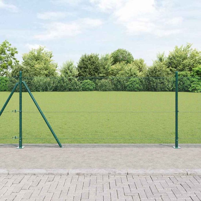 Welded Wire Fence with 13 Flanged Posts Green 0.8x25 m Steel