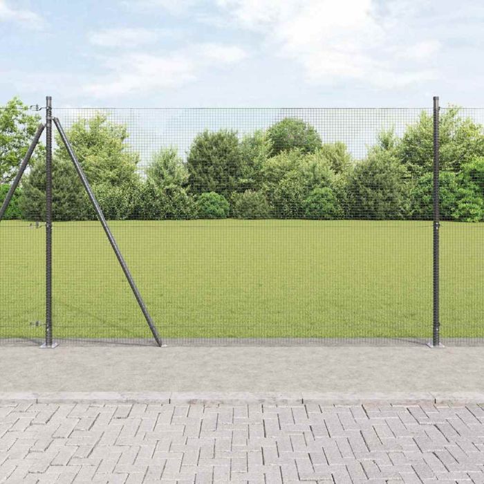 Welded Wire Fence with 7 Flanged Posts Grey 1.4 x 10 m Steel