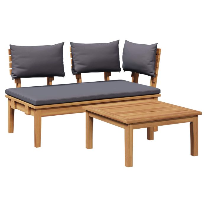 GLHOLT Garden Bench 2 pcs Grey and Solid Teak Wood - Brown