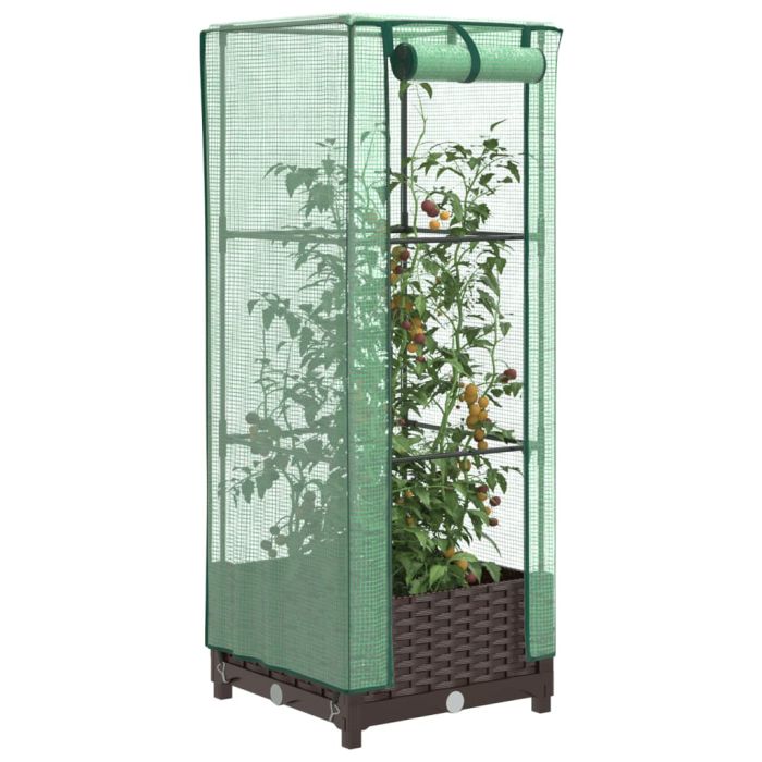 LIPARK Raised Bed with Greenhouse Cover Look 40x40x123 cm Rattan