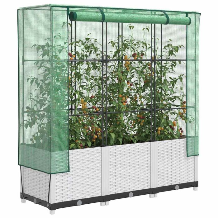 LIPARK Raised Bed with Greenhouse Cover Look 120x40x138 cm Rattan
