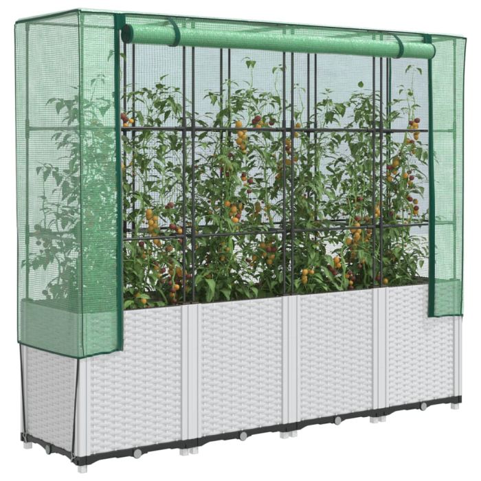 Raised Bed with Greenhouse Cover Rattan Look 160x40x153 cm - vid-4015845