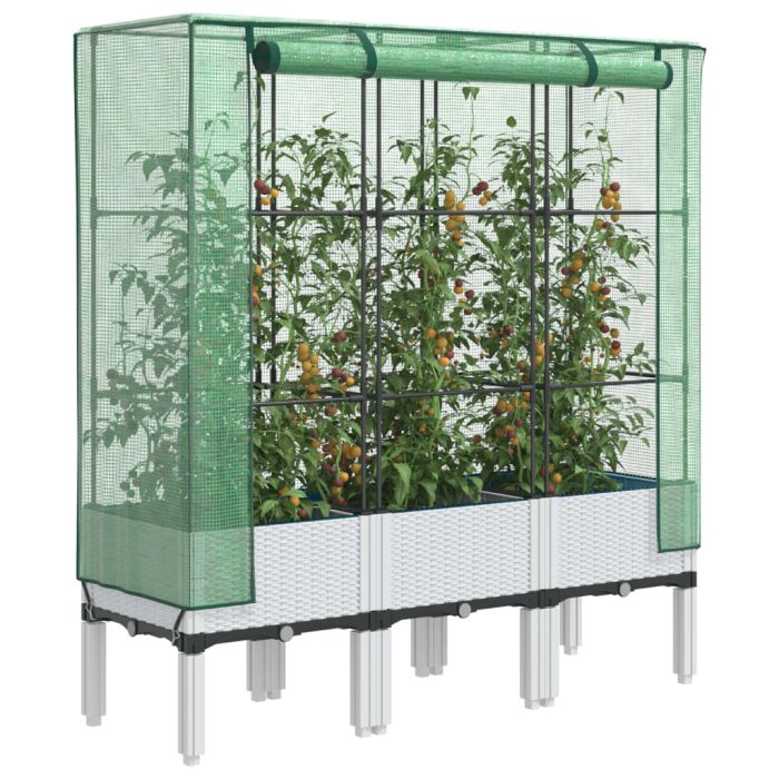 Raised Bed with Greenhouse Cover Rattan Look 120x40x140 cm - vid-4015848