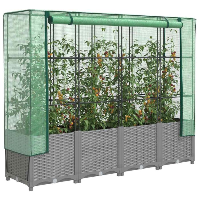 LIPARK Raised Bed with Greenhouse Cover Look 160x40x138 cm Rattan