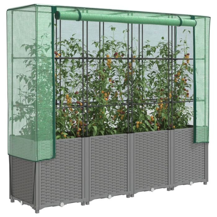 LIPARK Raised Bed with Greenhouse Cover Look 160x40x153 cm Rattan