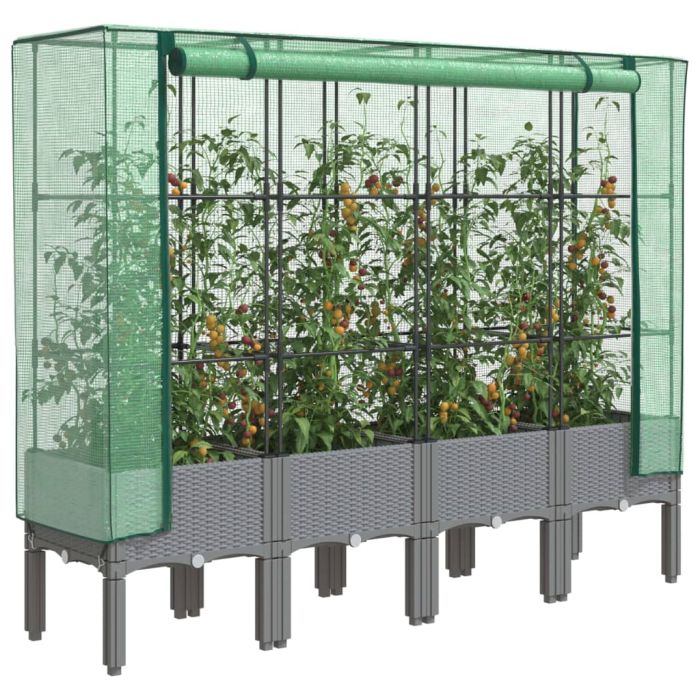 LIPARK Raised Bed with Greenhouse Cover Look 160x40x140 cm Rattan