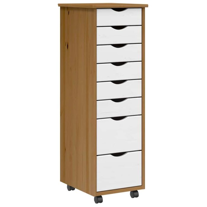 Rolling Cabinet with Drawers MOSS Honey Brown Solid Wood Pine