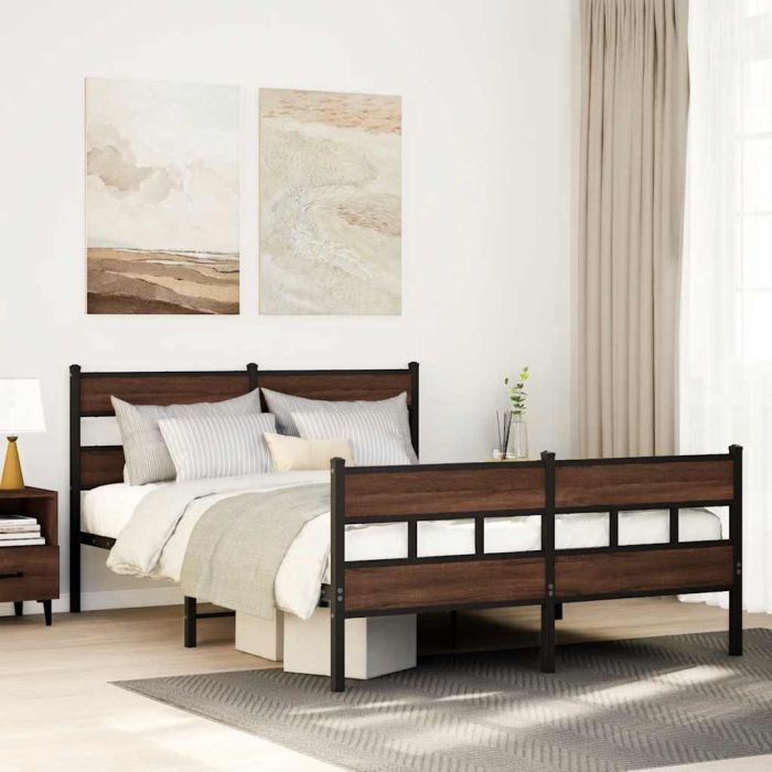 Metal Bedframe Brown Oak 160x200cm