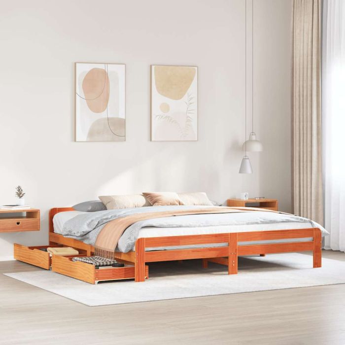 Bedframe Wax Brown 200x200cm Solid Wood Pine