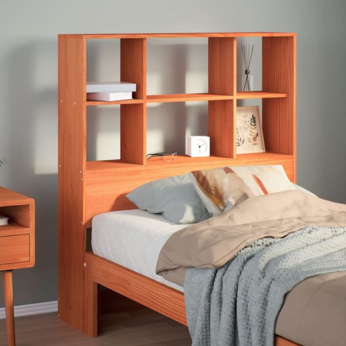Headboard with Storage Wax Brown 75 cm Solid Wood Pine - vid-855677