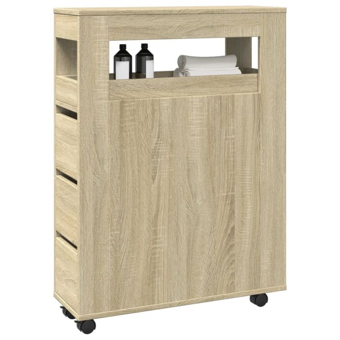 Narrow Bathroom Cabinet with Wheels Sonoma Oak Engineered Wood