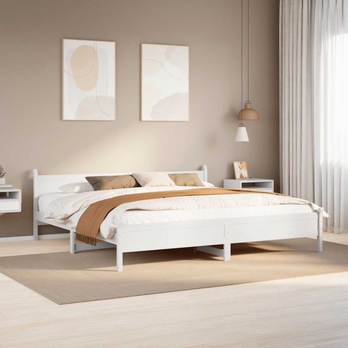 Bedframe White 200x200cm Solid Wood Pine