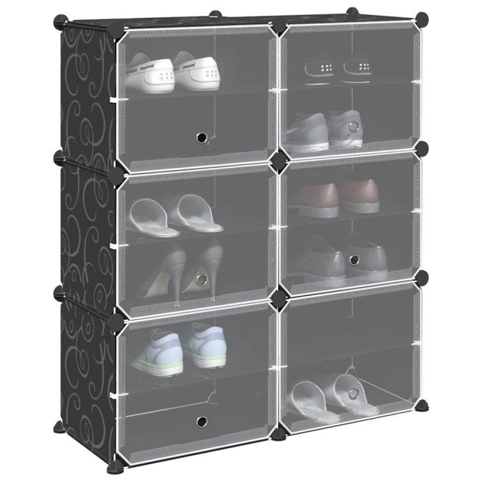 SIMU Medium Storage Cube Organiser with 6 Cubes and Doors Black PP