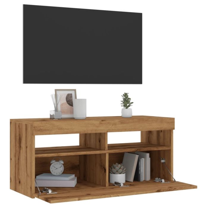 TV Cabinet with LED Lights Artisan Oak 90x35x40 cm Engineered Wood