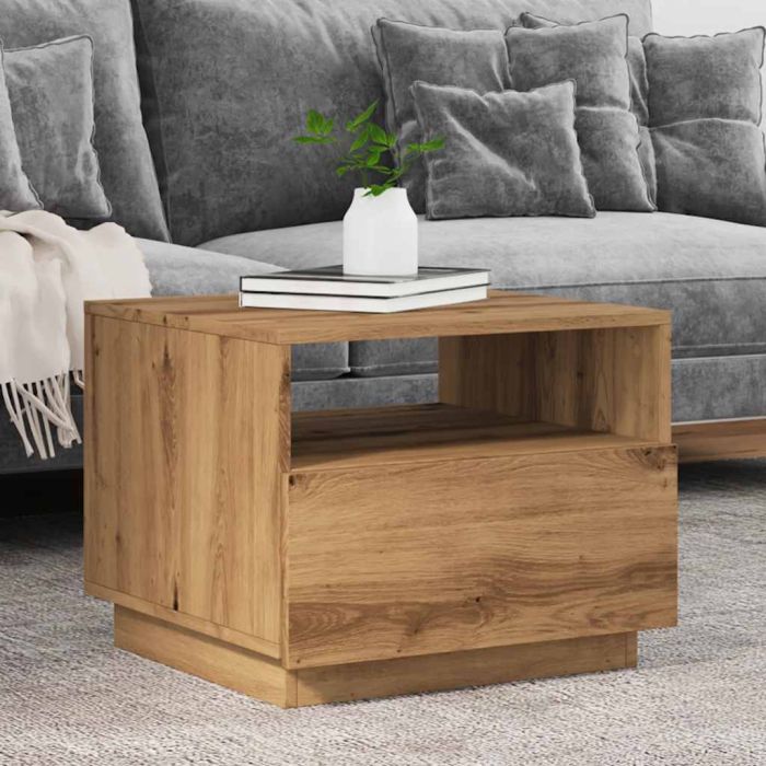 Coffee Table with LED Lights Artisan Oak 50x49x40 cm