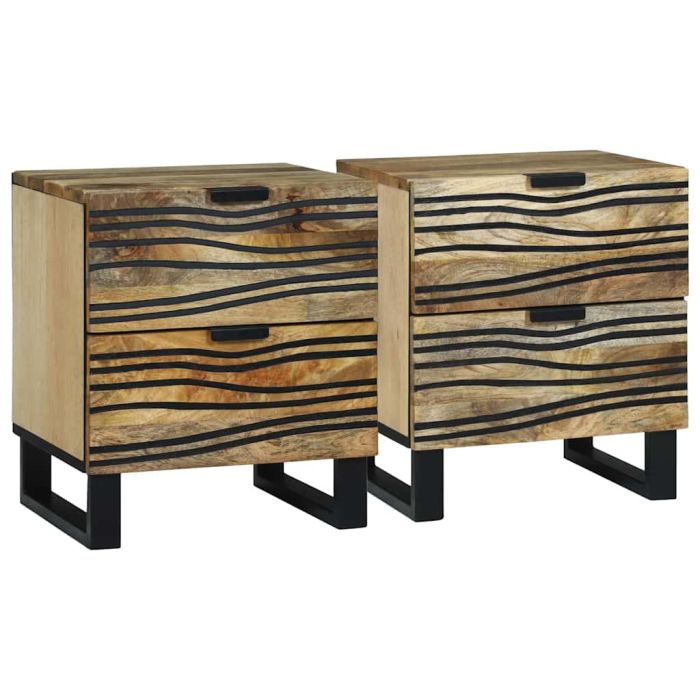 Bedside Cabinets - 2 pcs, 40x33.5x46 cm, Solid Mango Wood and Engineered Wood