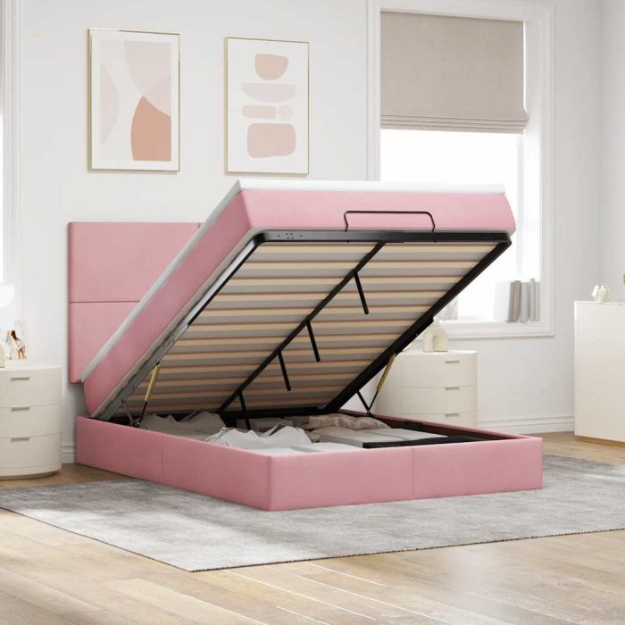 Ottoman Bed with Mattresses Pink 140x200cm Velvet