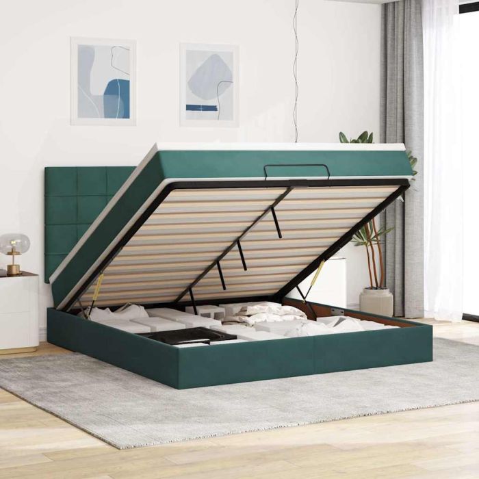 Ottoman Bed with Mattresses Dark Green 180x200cm Velvet