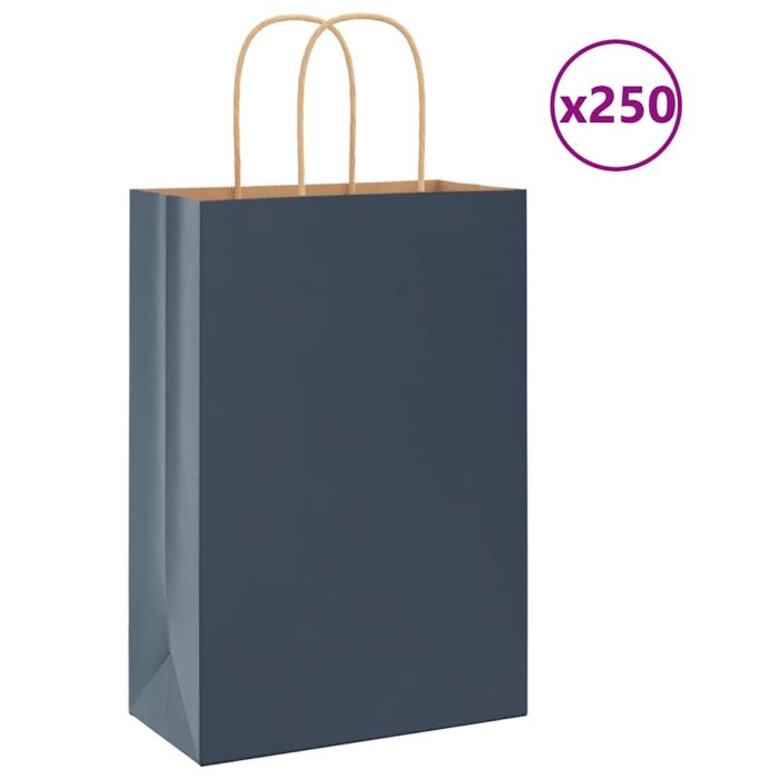 Paper Bags 250 pcs with Handles Blue 21x11x31 cm