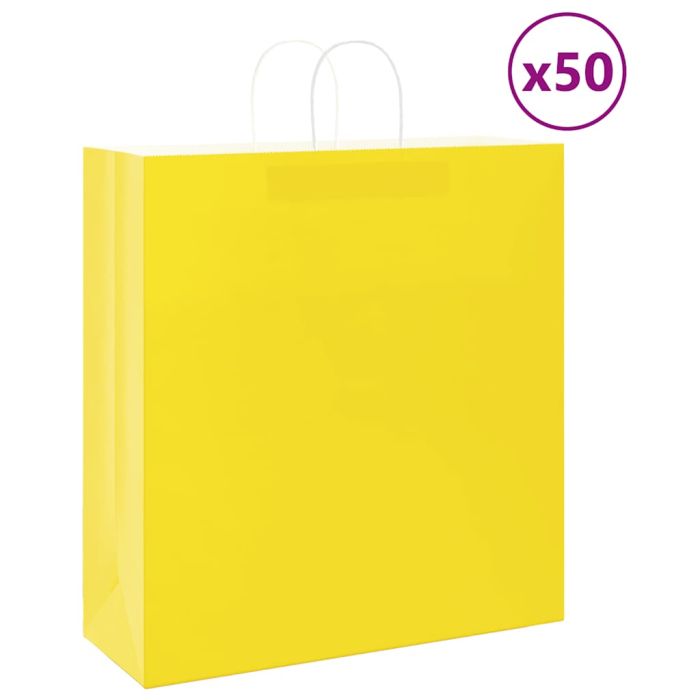 Paper Bags 50 pcs with Handles Yellow 45x17x48 cm
