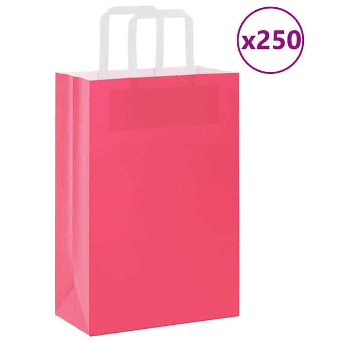 Paper Bags 250 pcs with Handles Pink 21x11x31 cm