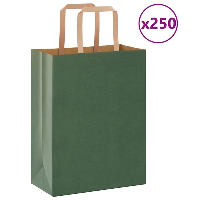 Paper Bags 250 pcs with Handles Green 21x11x28 cm