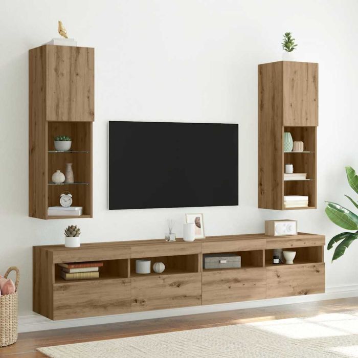 TV Cabinets with LED Lights 2 Pieces Artisian Oak 30.5x30x102 cm