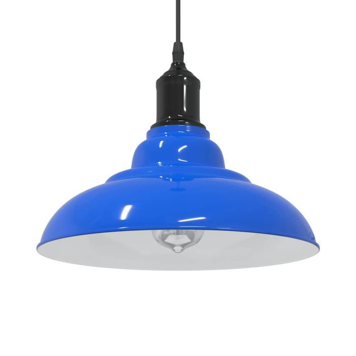 Pendant Lamp Height Adjustable E27 Gloss Dark Blue  31 cm Metal