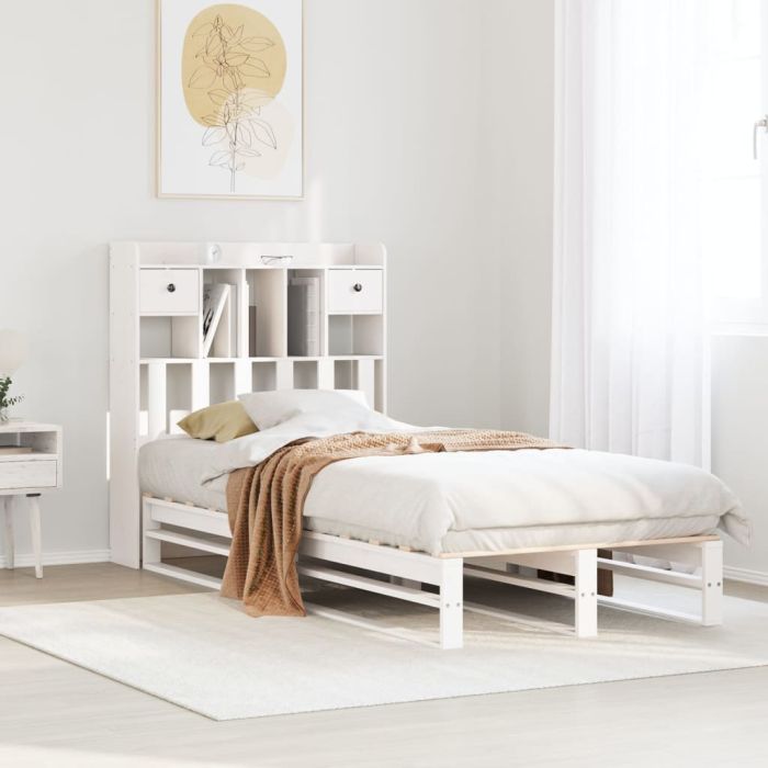 Bookcase Bed White 100x200cm Solid Wood Pine