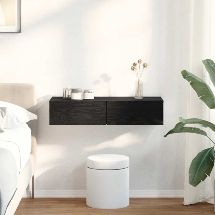 Wall Shelf with Drawers Black 80x33x17 cm Engineered Wood