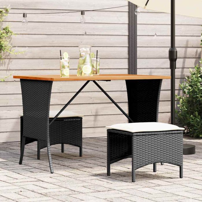 VAIFORD Garden Table with Acacia Wood Top 105x75x72 cm Poly Rattan - Black