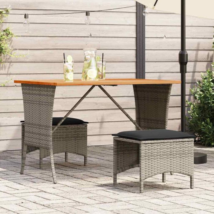 VAIFORD Garden Table with Acacia Wood Top 105x75x72 cm Poly Rattan - Grey