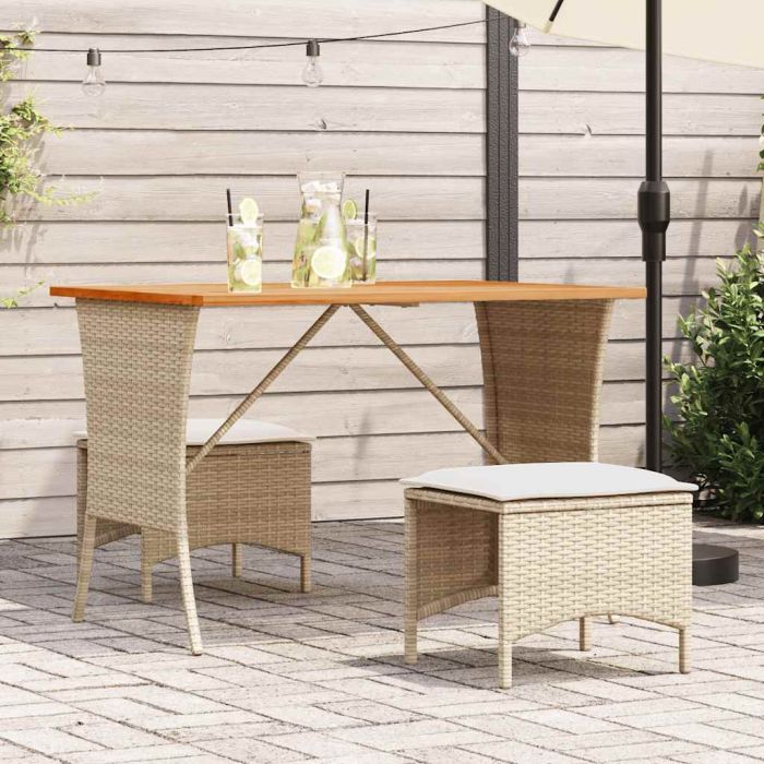VAIFORD Garden Table with Acacia Wood Top 105x75x72 cm Poly Rattan - Beige