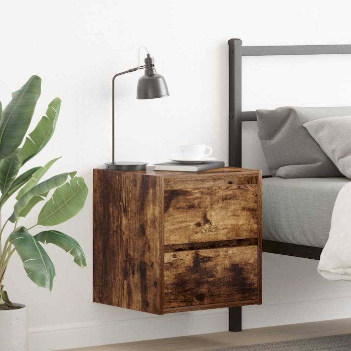 Wall-mounted Bedside Cabinets 2 Pieces Smoked Oak 38x34x40 cm