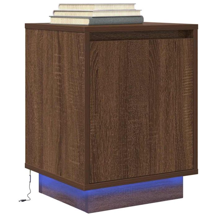 Bedside Cabinet with LED Lights Brown Oak 38x34x50 cm