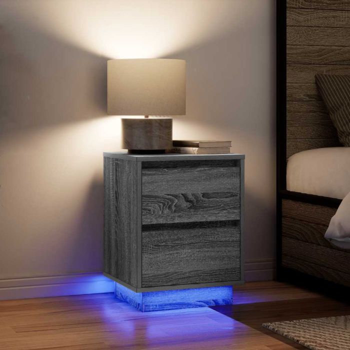 Bedside Cabinets with LED Lights 2 pcs Grey Sonoma 38x34x50 cm