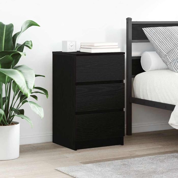 Bedside Cabinet with 3 Drawers Black 39x35x65 cm
