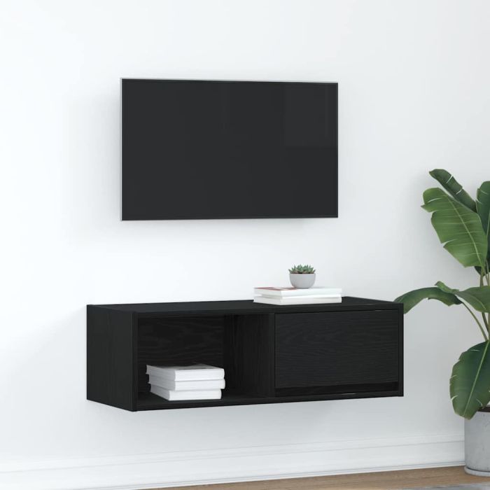 TV Cabinet Black Oak 80x31x25.5 cm Engineered Wood