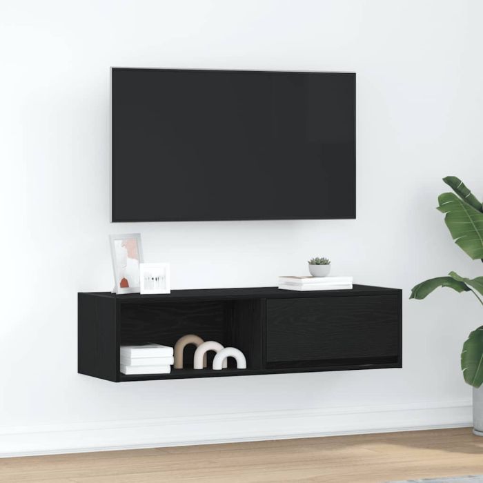 TV Cabinet Black Oak 100x31x25.5 cm Engineered Wood