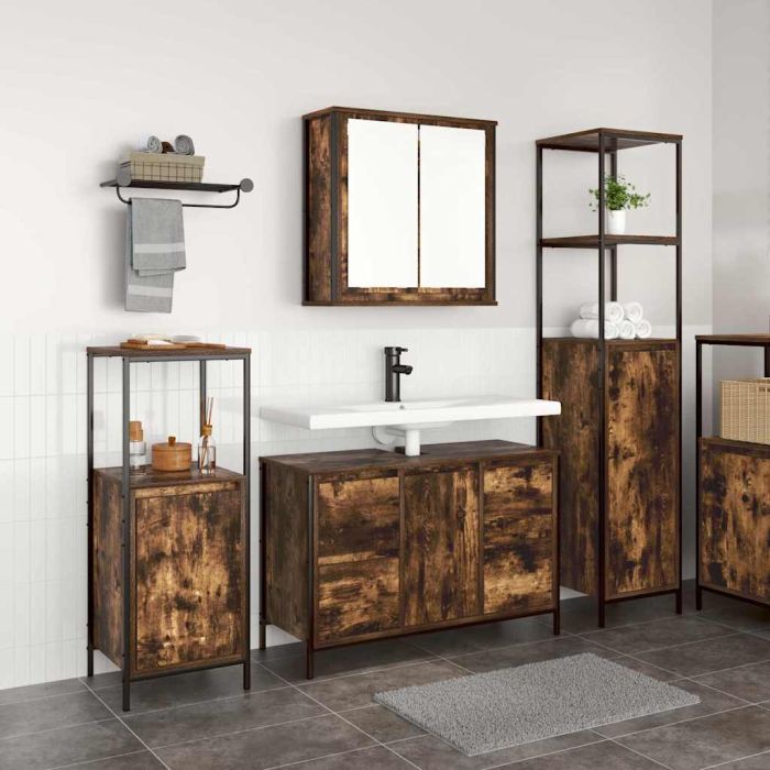 3-Piece Bathroom Furniture Set in Smoked Oak Engineered Wood