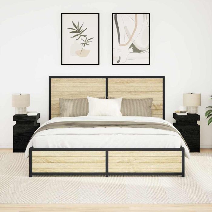Bedside Cabinet with LED Lights 2 pcs Black Oak 35x39x55 cm