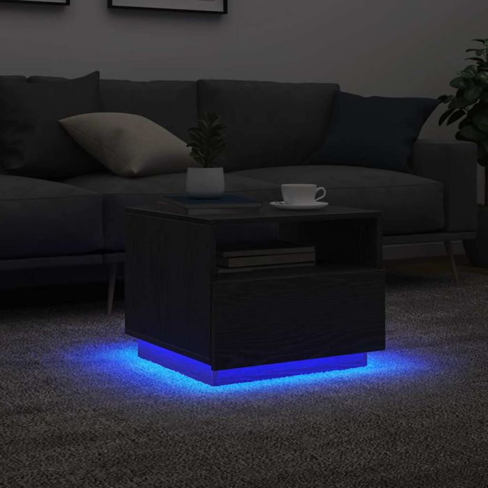 Coffee Table with LED Lights Black Oak 50x49x40 cm