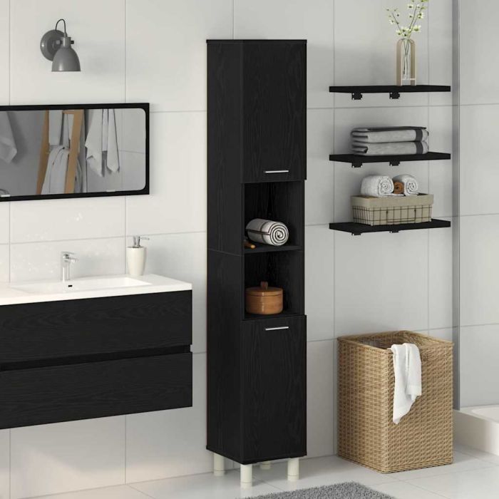 Black Oak Bathroom Cabinet - 30x30x179 cm, Made of Engineered Wood