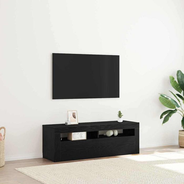 TV Cabinet with LED Black Oak 120x35x40 cm Engineered Wood