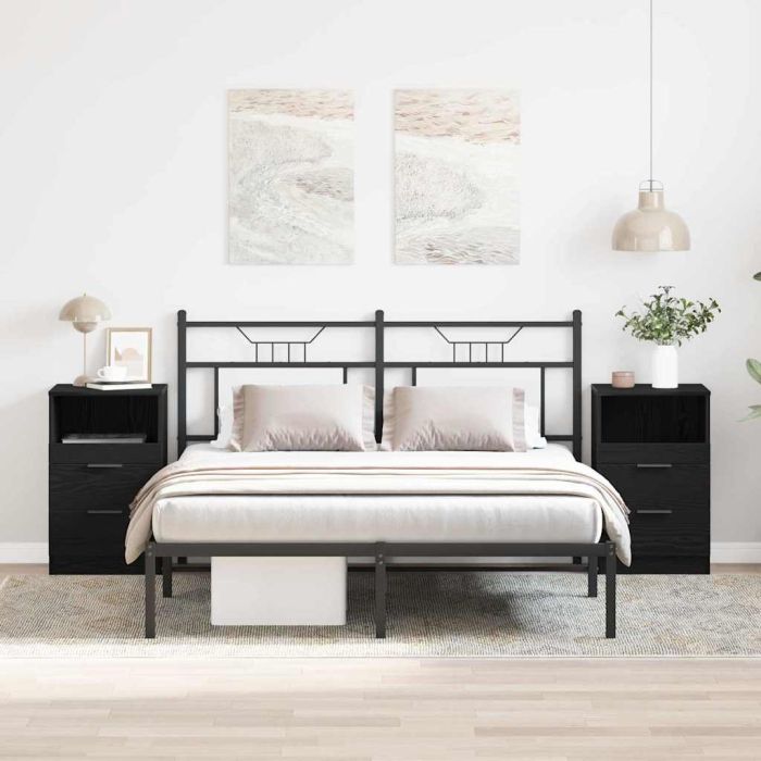Bedside Cabinets 2 pcs Black Oak 40x35x65 cm Engineered Wood